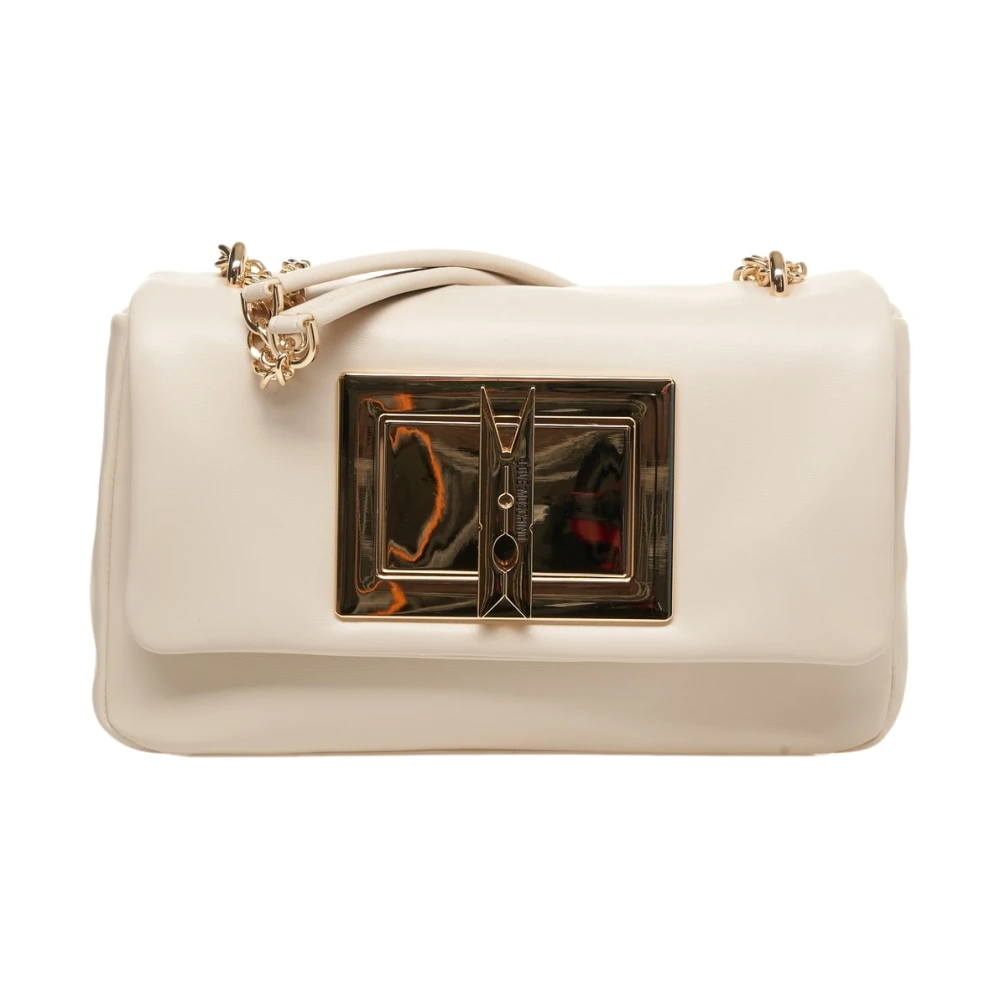 Love Moschino Stijlvolle Witte Schoudertas met Gouden Accenten White Dames