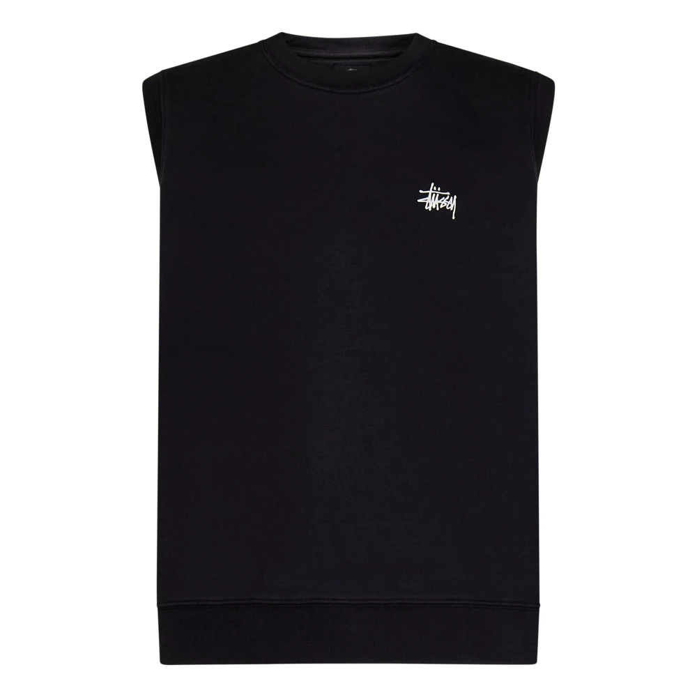 Stüssy Zwarte Mouwloze Katoenen Jas met Logo Black Heren