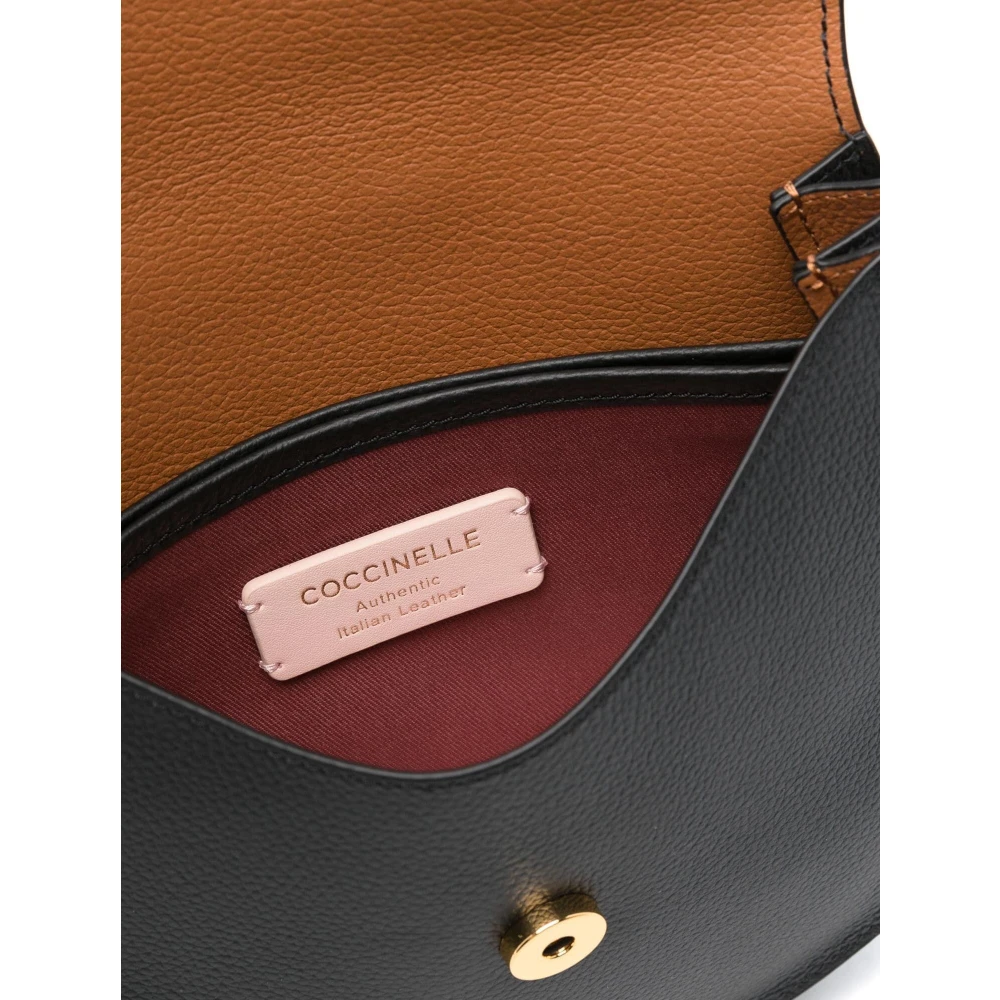 Coccinelle Stijlvolle leren schoudertas met knoopsluiting Black Dames