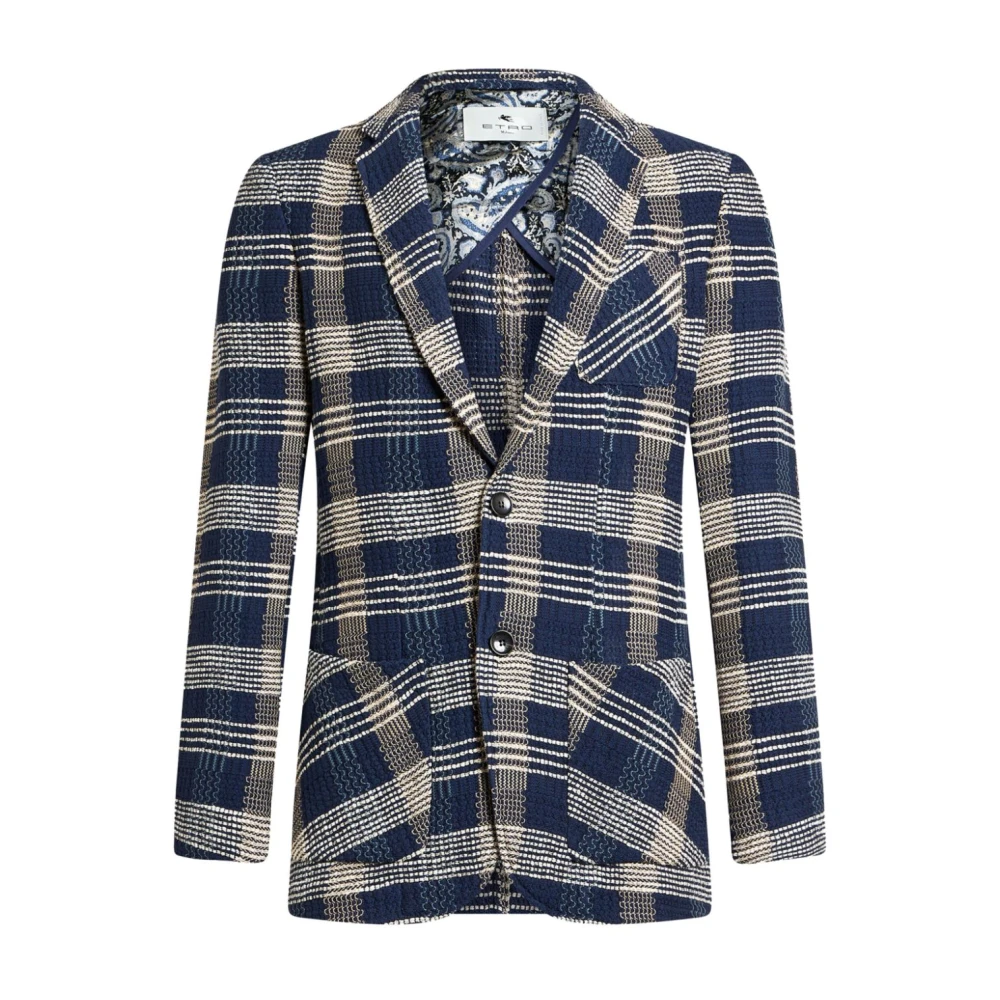 ETRO Navy Blauwe Knoopsluiting Jas Blue Heren