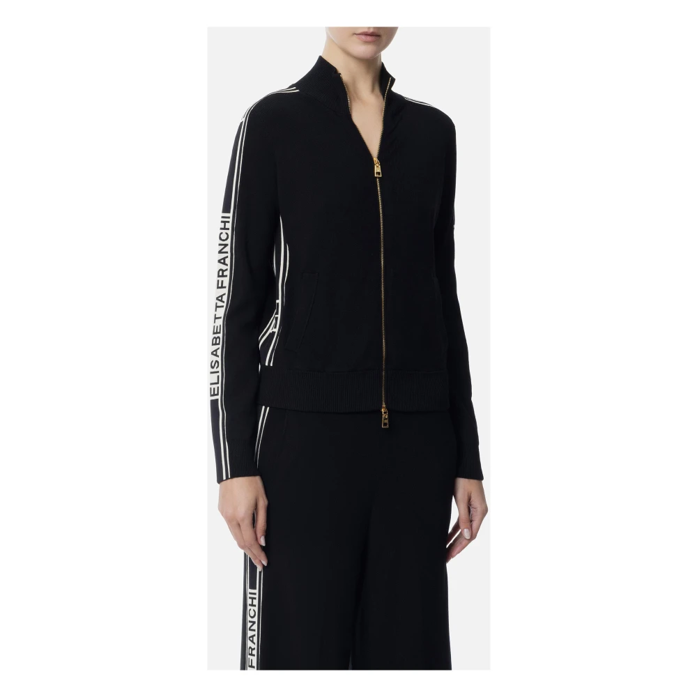 Elisabetta Franchi Cardigan met Grafische Touch en Logo Banden Black Dames