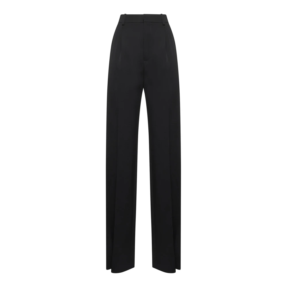 Saint Laurent Zwarte wollen broek met satijnen banden Black Dames