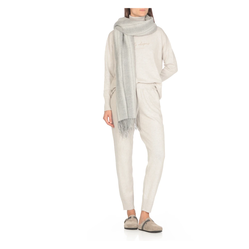 BRUNELLO CUCINELLI Gestreepte Cashmere Sjaal met Franjes Gray Dames