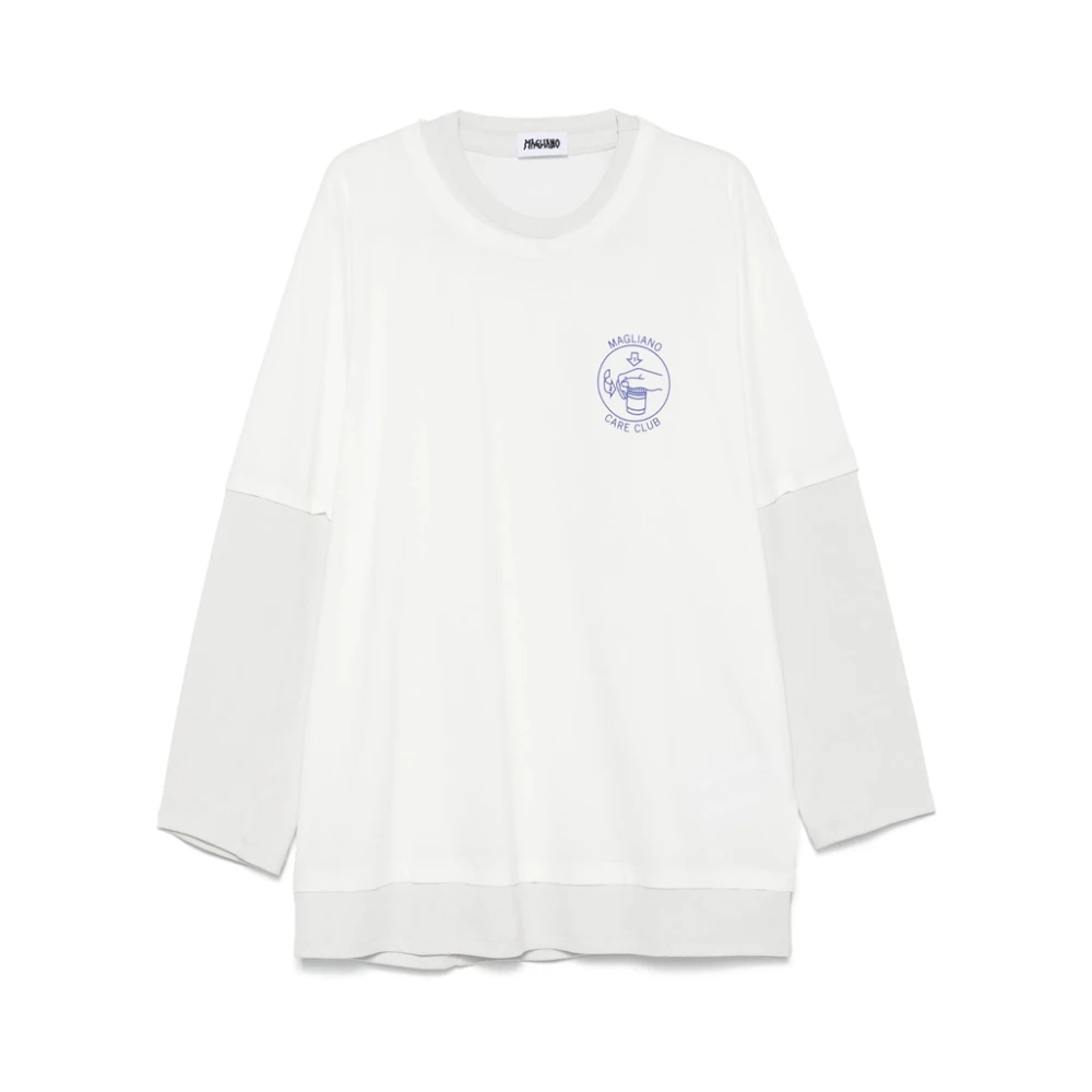 Magliano Witte Crew Neck Logo Print Sweater White Heren