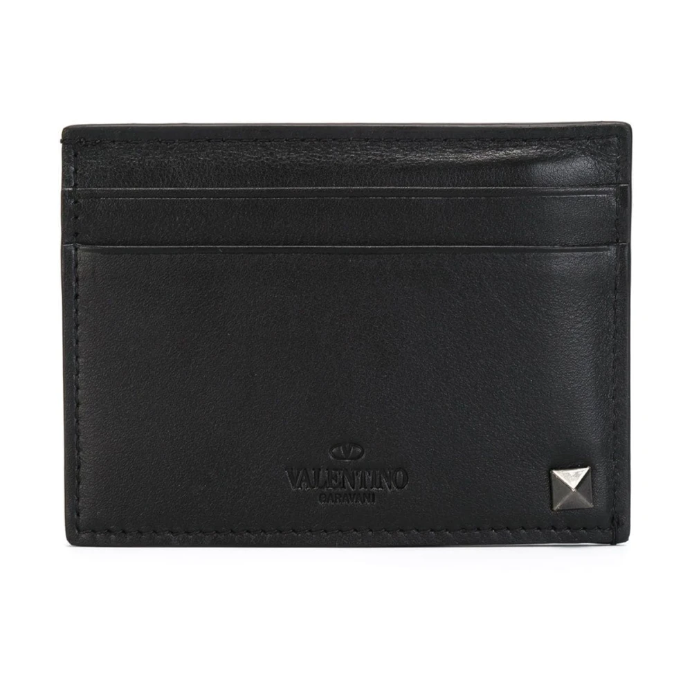 Valentino Garavani Zwarte leren portemonnee met Rockstud-versiering Black Heren