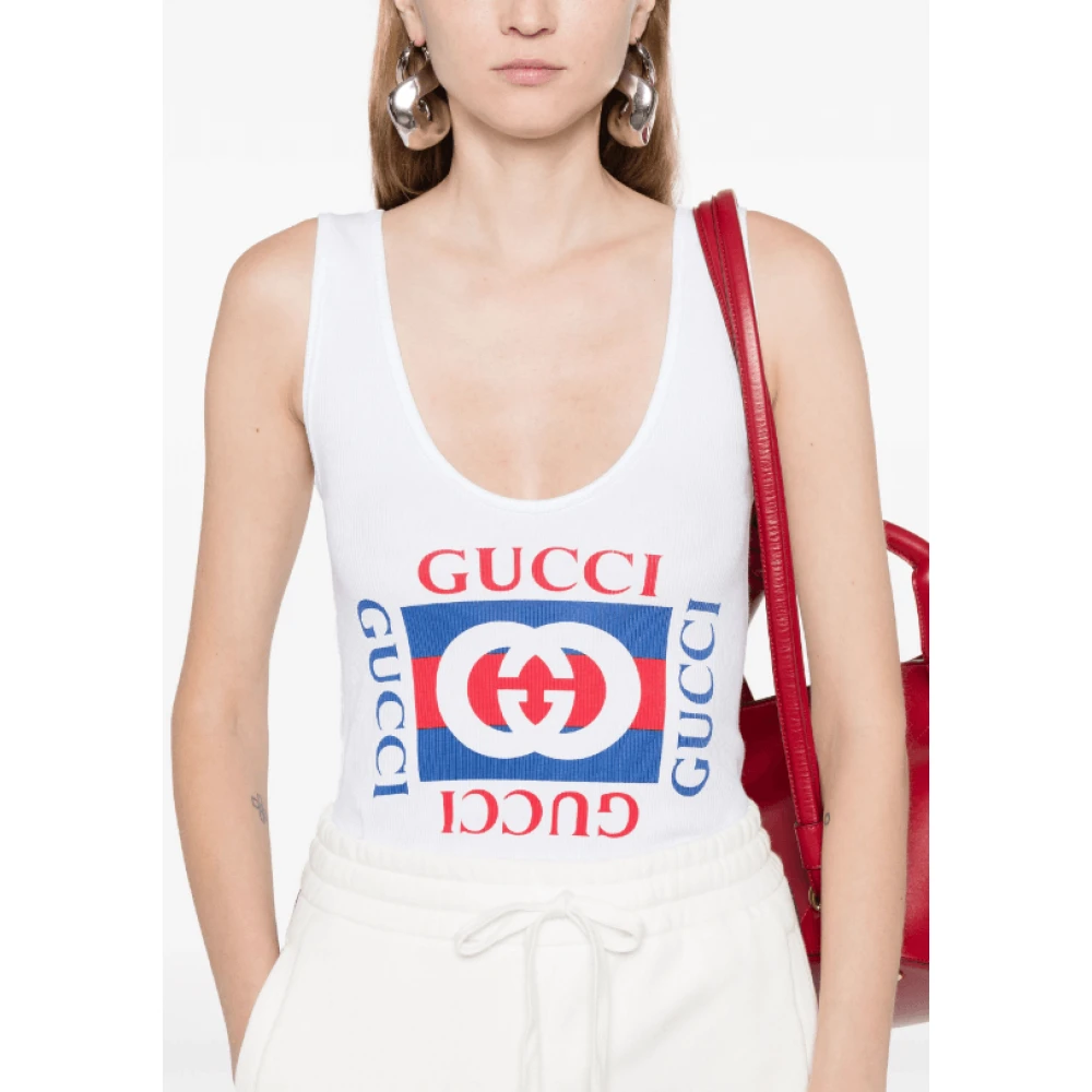 Gucci Rib Katoenen Tanktop met Print White Dames