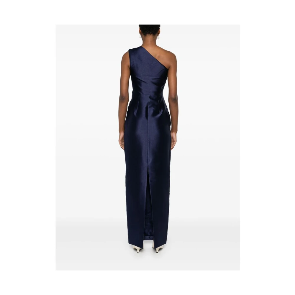 Solace London Navy Blauw Satijn One-Shoulder Jurk Blue Dames