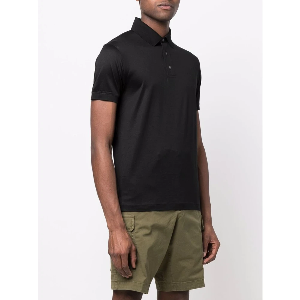 Emporio Armani Zwarte Katoenmix Geborduurd Logo Polo Black Heren