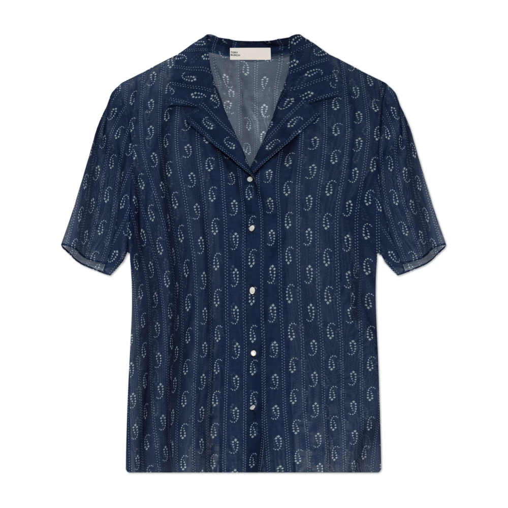 Tory Burch Women's Blue Shirts, Xs, Short-Sleeved Shirt