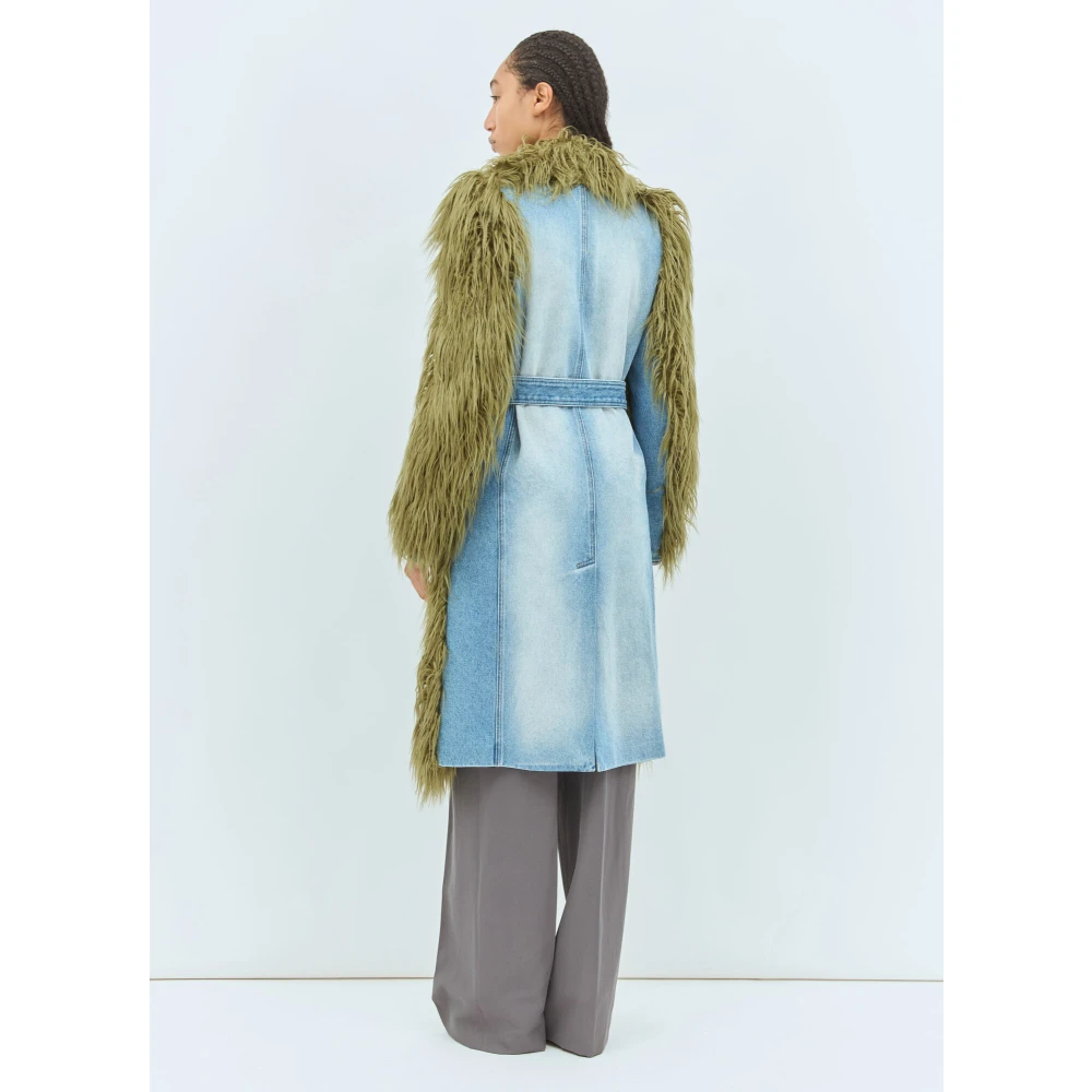 Dries Van Noten Denim & Faux Fur Ceintuurjas Green Dames