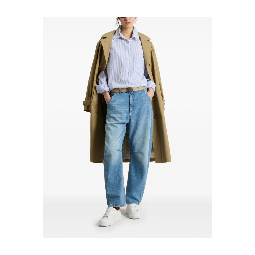 Woolrich Heldere Blauwe Pinstripe Button-Up Overhemd Blue Dames