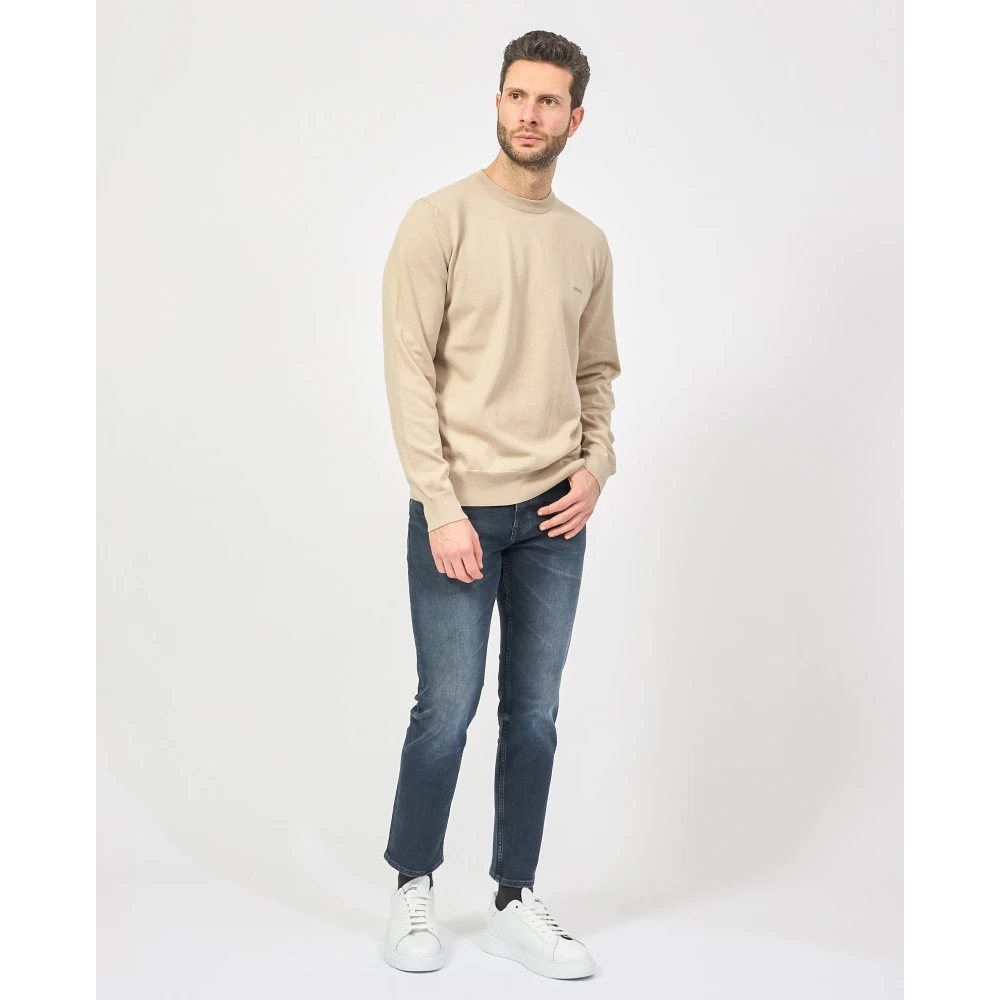 Hugo Boss Beige Katoenen Trui met Geborduurd Logo Beige Heren