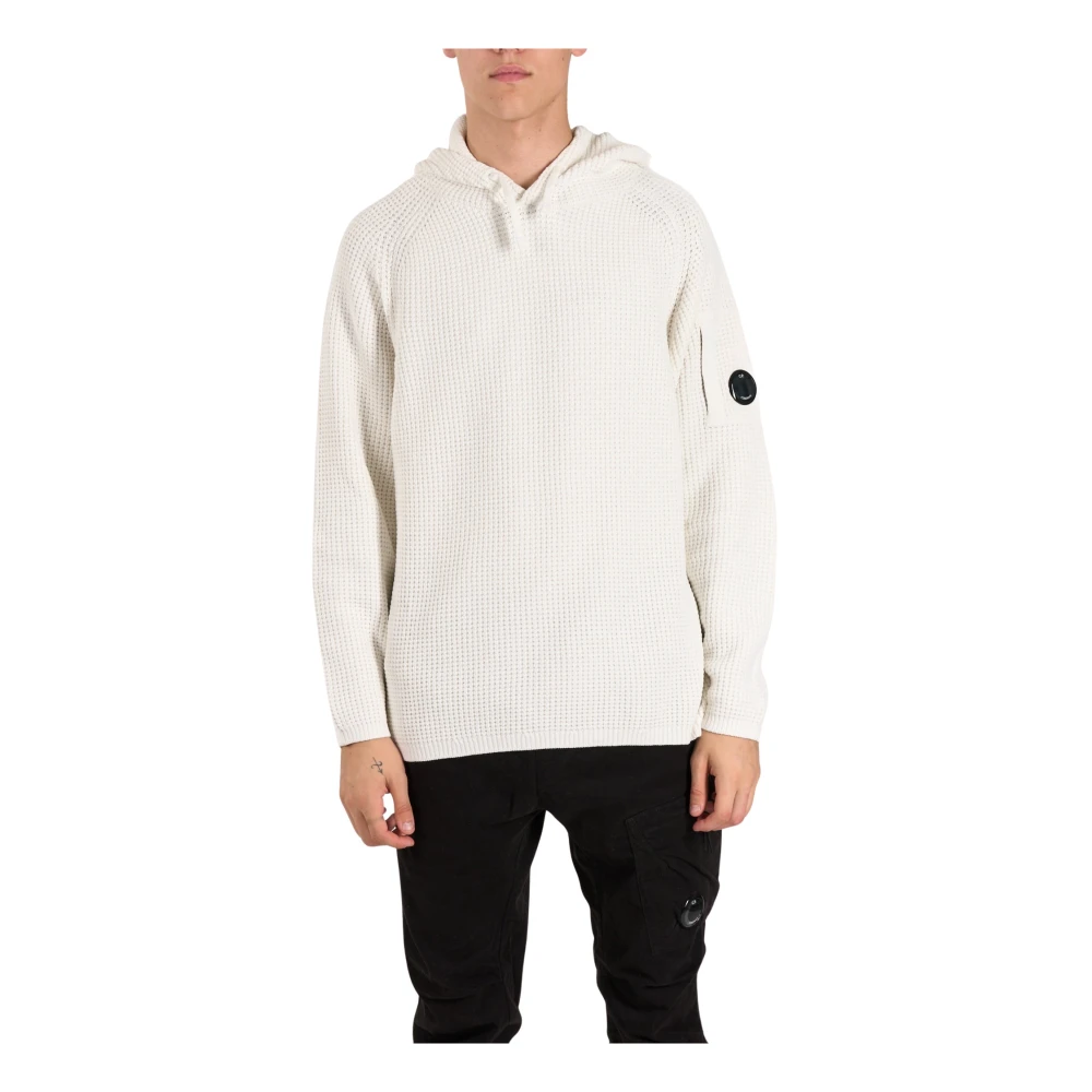 C.P. Company Velours hoodie met geribbelde details White Heren