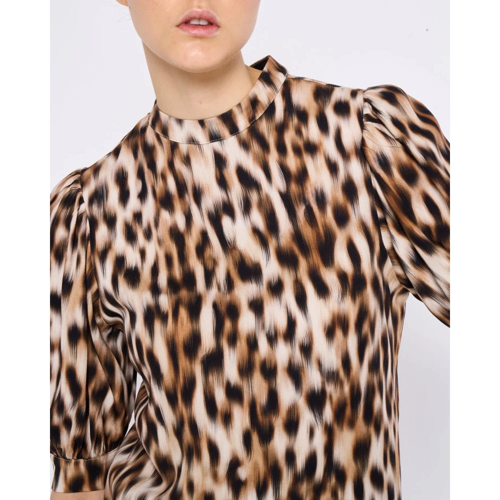 Silvian Heach Luipaardprint Ballonmouw Blouse Brown Dames