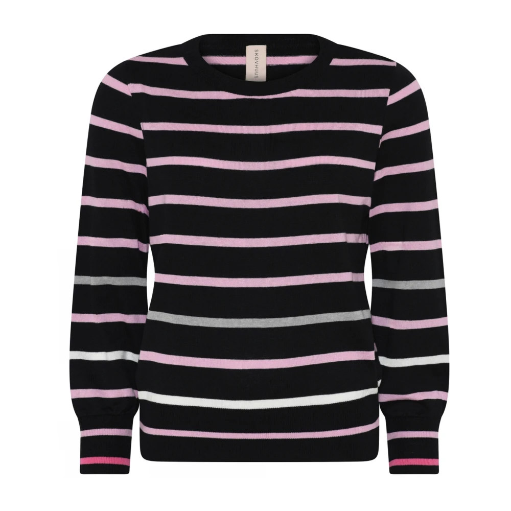 Skovhuus Sportieve Gestreepte O-Neck Pullover Zwart Black Dames