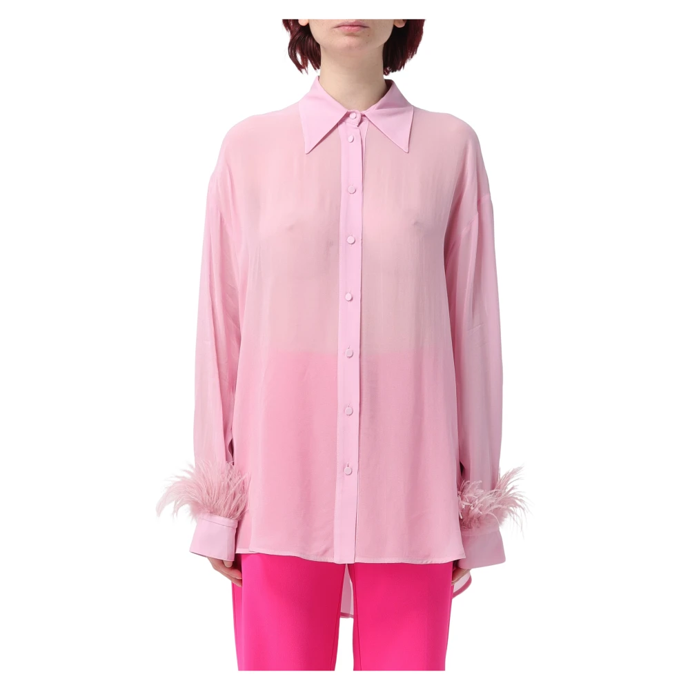Pinko Georgette Shirt met Veren Pink Dames