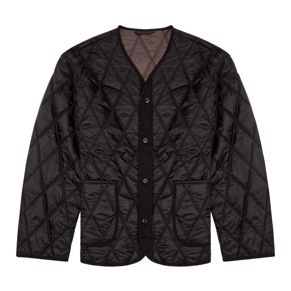 Diesel V-neck jacket in quilted nylon Black Heren