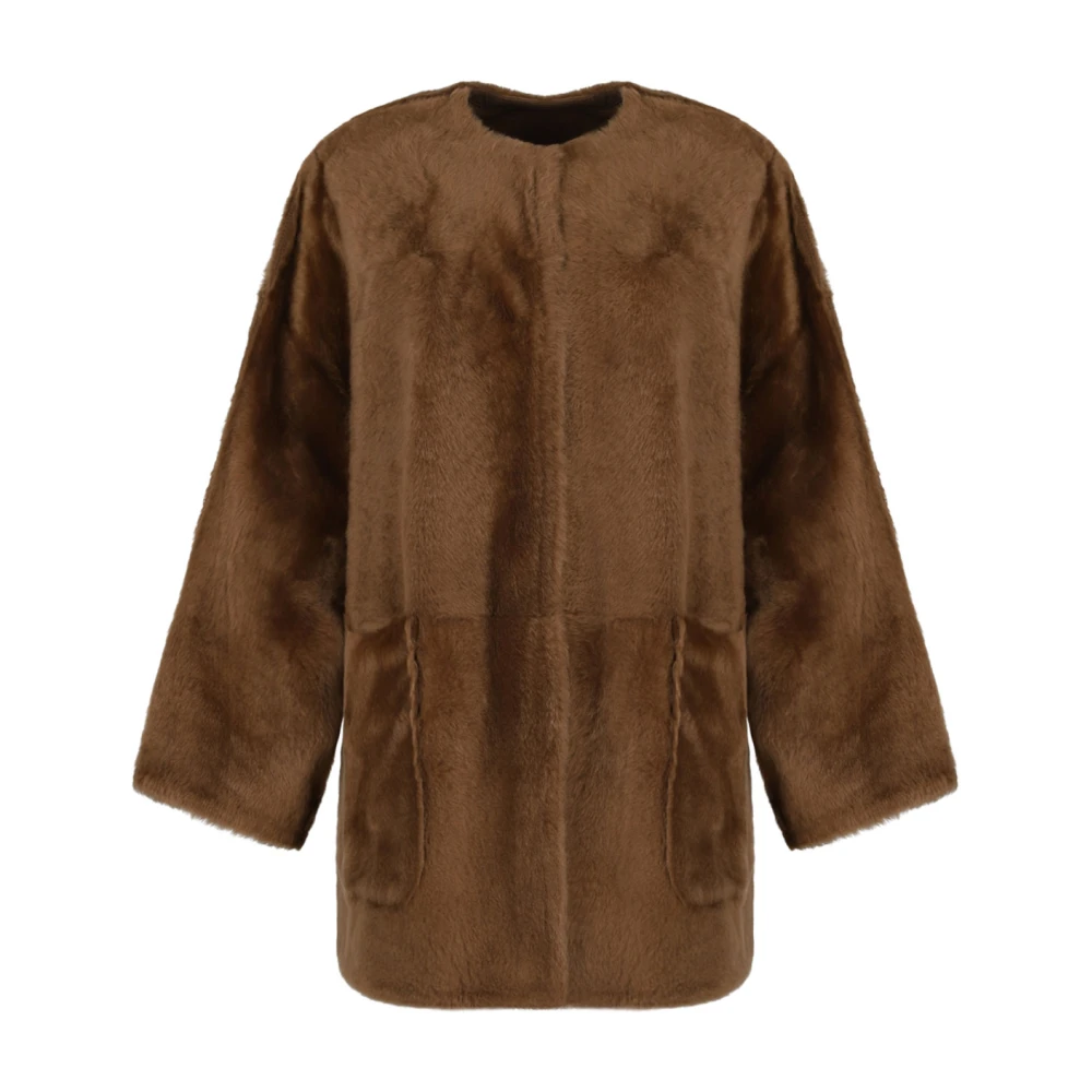 Max Mara Bruin Leren Jas Atelier Brown Dames