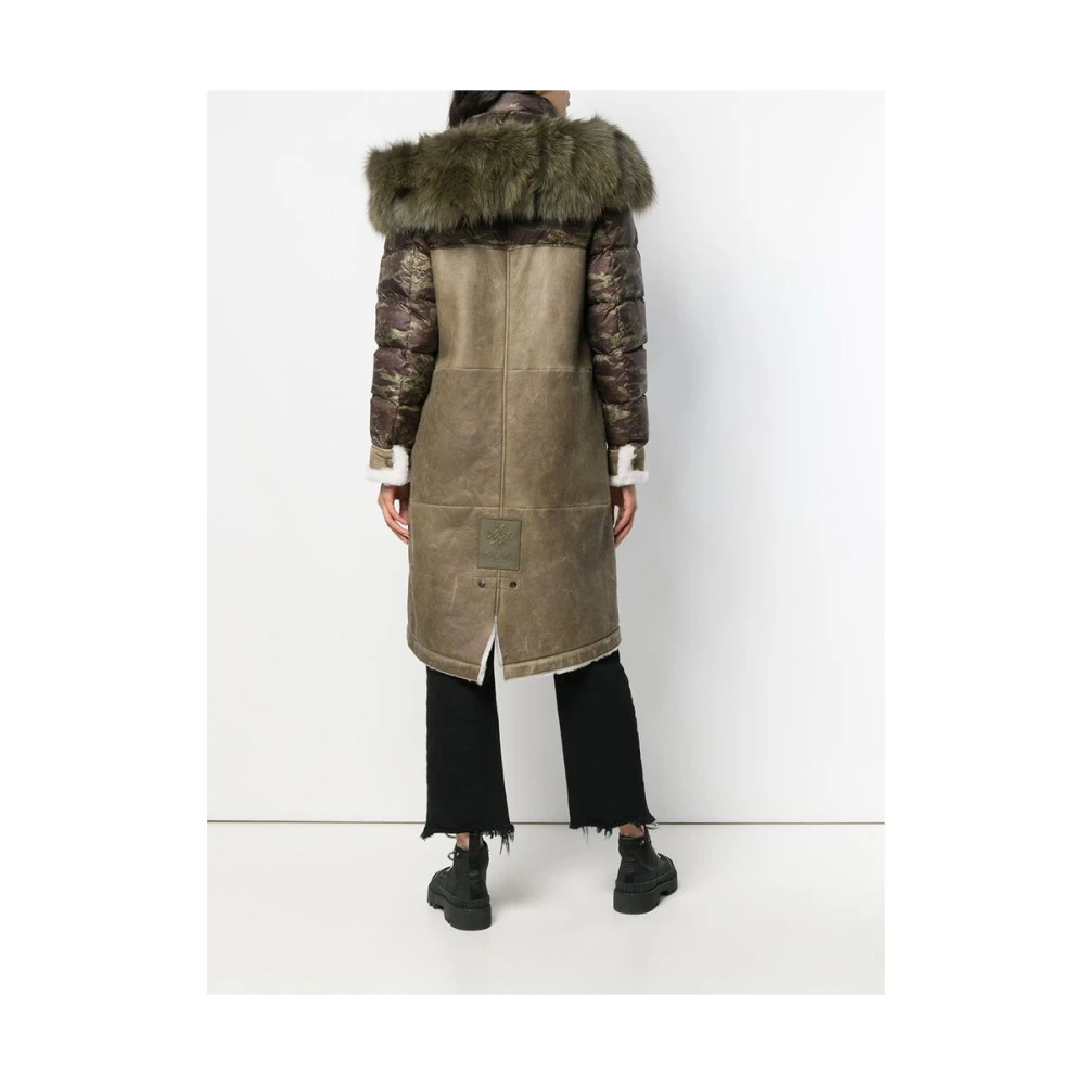 Mr&Mrs Italy Khaki Camo Shearling Hooded Parka Green Dames