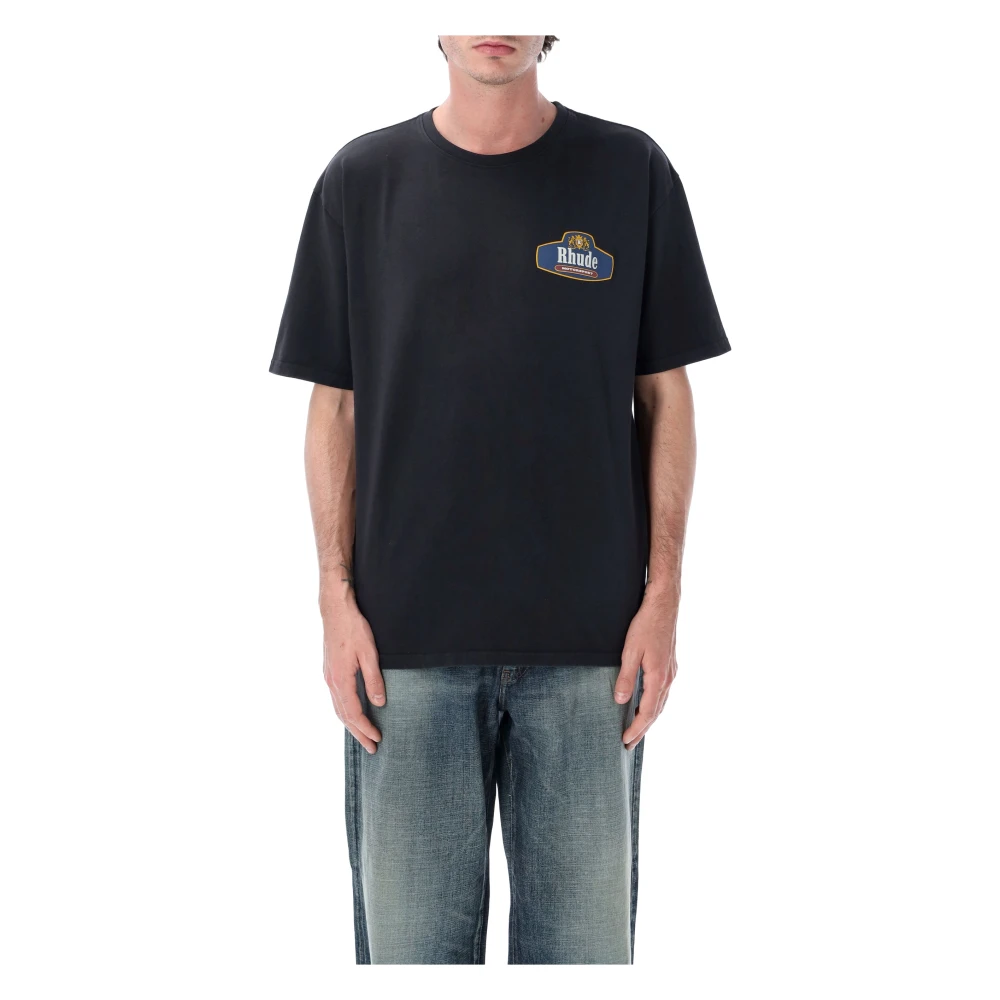 Rhude Men's Black T-Shirts, Xl, Racing Crest Tee