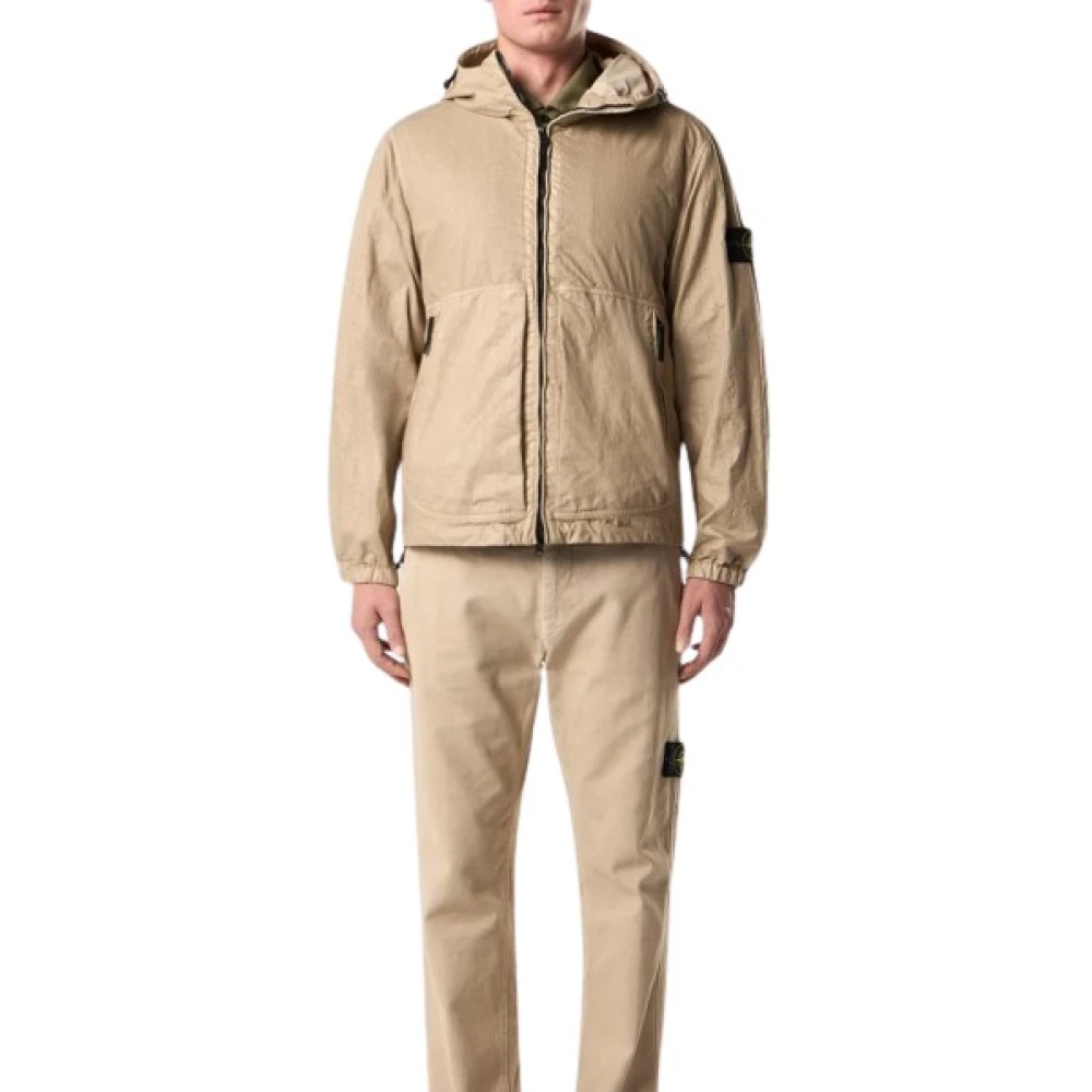 Stone Island Men's Beige Light Jackets, 2XL, Hooded Jacket With High-Neck Zipper