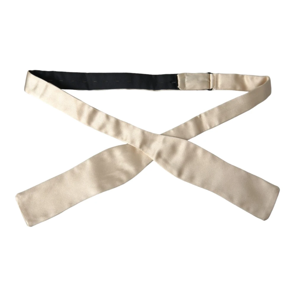 Dolce & Gabbana Beige Zijden Vlinderdas Verstelbare Lengte Beige Heren