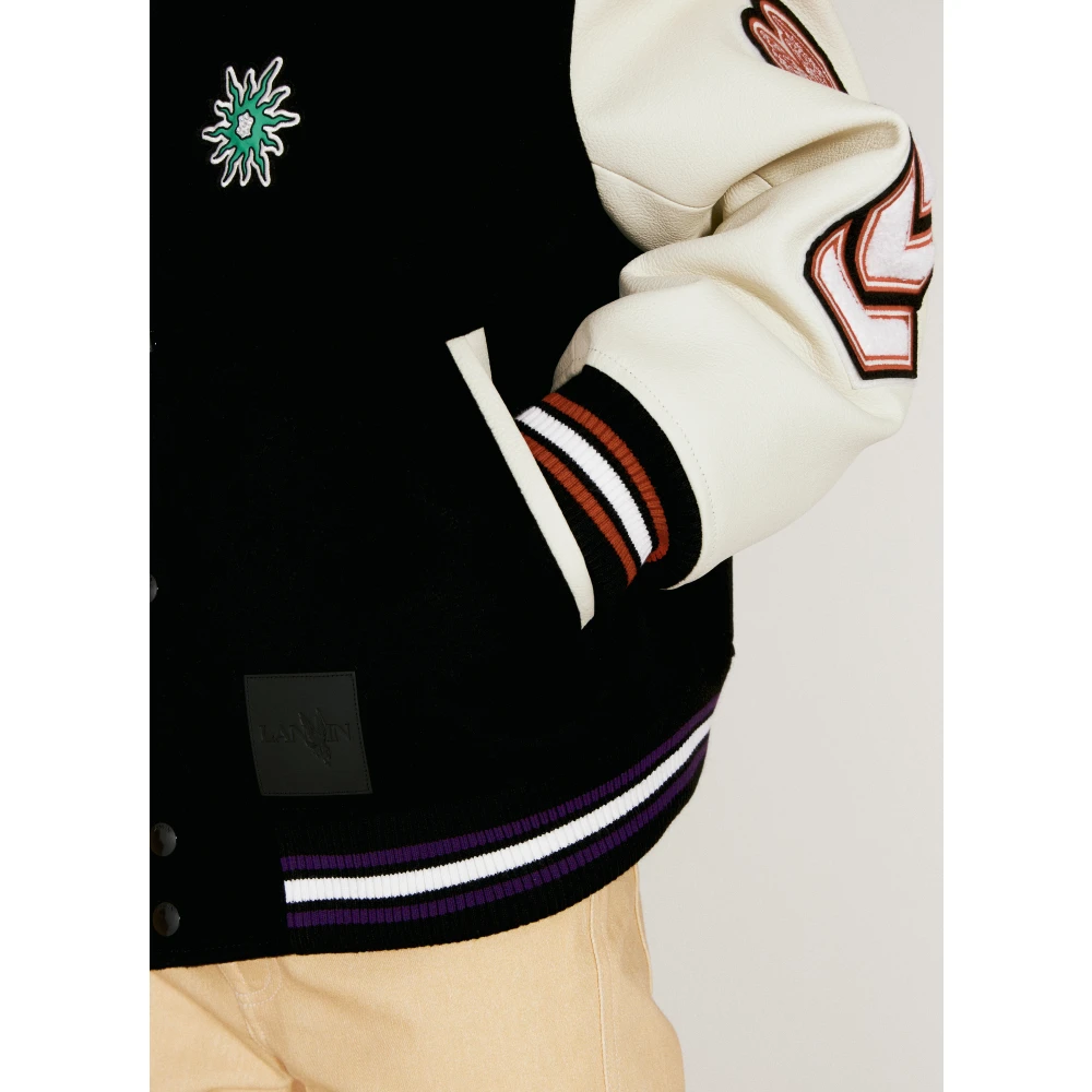 Lanvin Logo Patch Leren Mouw Varsity Jack Black Heren