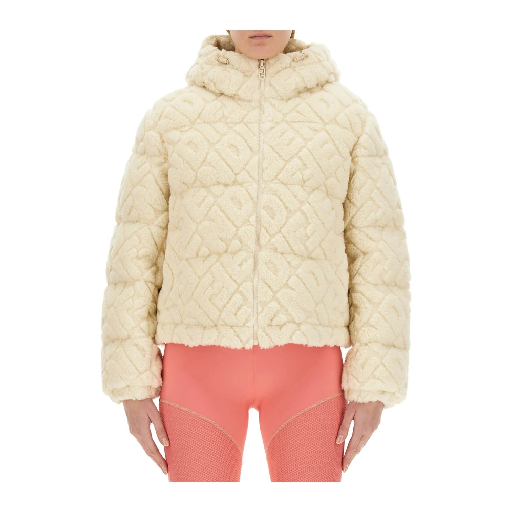Fendi Logo FF Wol Alpaca Jas White Dames