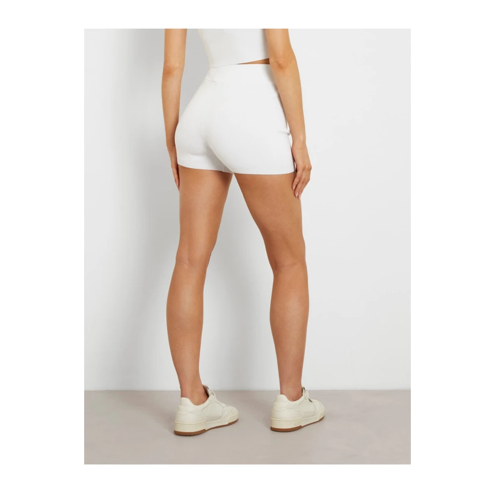 Guess Geribbelde hoge taille shorts Wit White Dames
