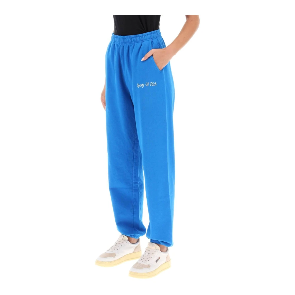 Sporty & Rich Italic Logo Joggers van fleece-back katoen Blue Dames