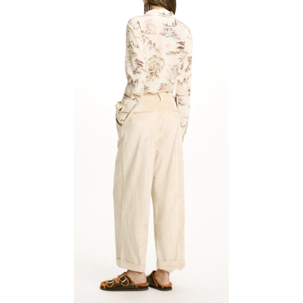 Momoni Cropped Velvet Corduroy Broek Beige Dames