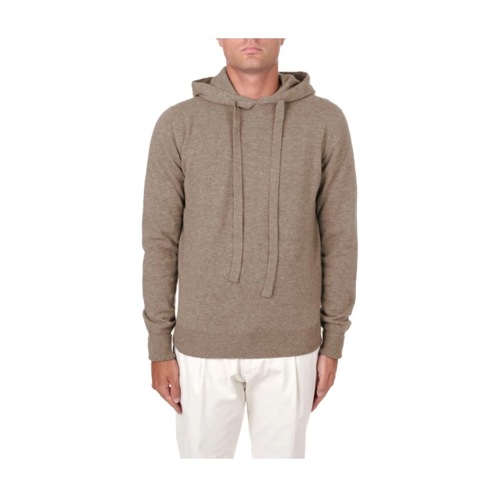 Alpha Studio Wollen Hoodie met Koord Brown Heren