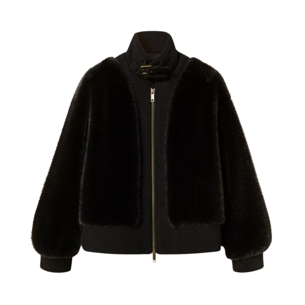 Twinset Donna Nero - Bomber In Ecopelliccia E Misto Lana - Jackets - S