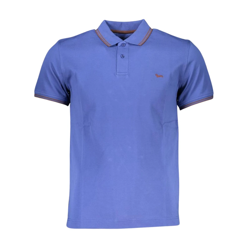 Harmont & Blaine Men's Blue Polo Shirts,, Narrow Fit Short Sleeve Polo Shirt With Contrast Details And Logo Small
