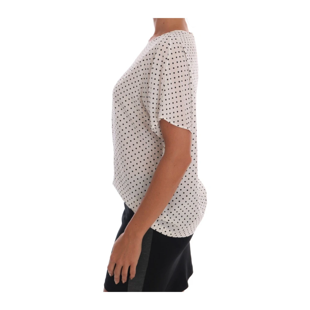 Dolce & Gabbana Zijden T-shirt Top met Polkadots White Dames
