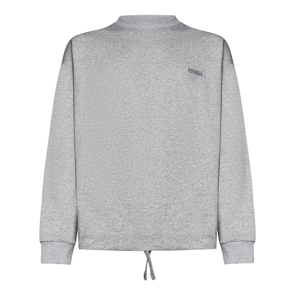 Zegna Men's Gray Jumper With Logo Embroidery - Sweatshirts - Xs - Sweatshirts & Hoodies