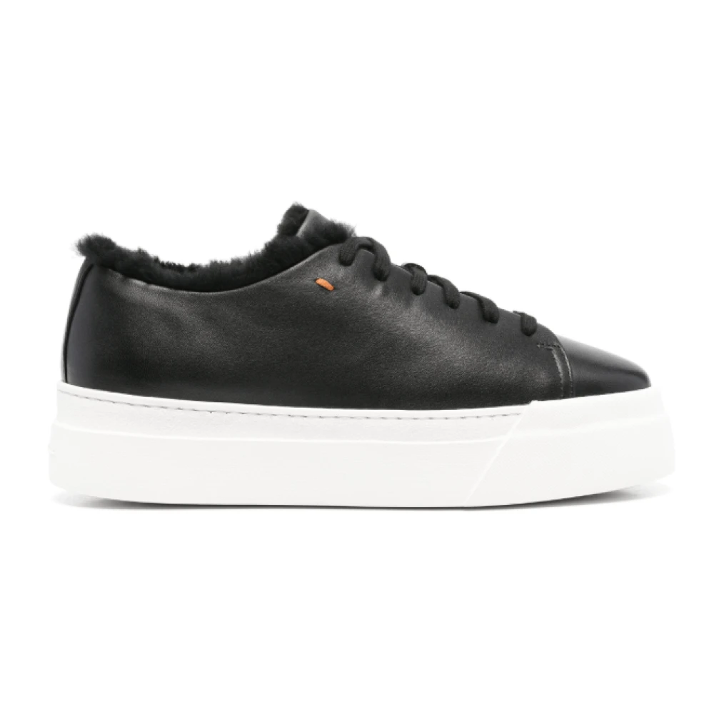 Santoni Zwarte Shearling Flatform Zool Sneakers Dames Schoenen
