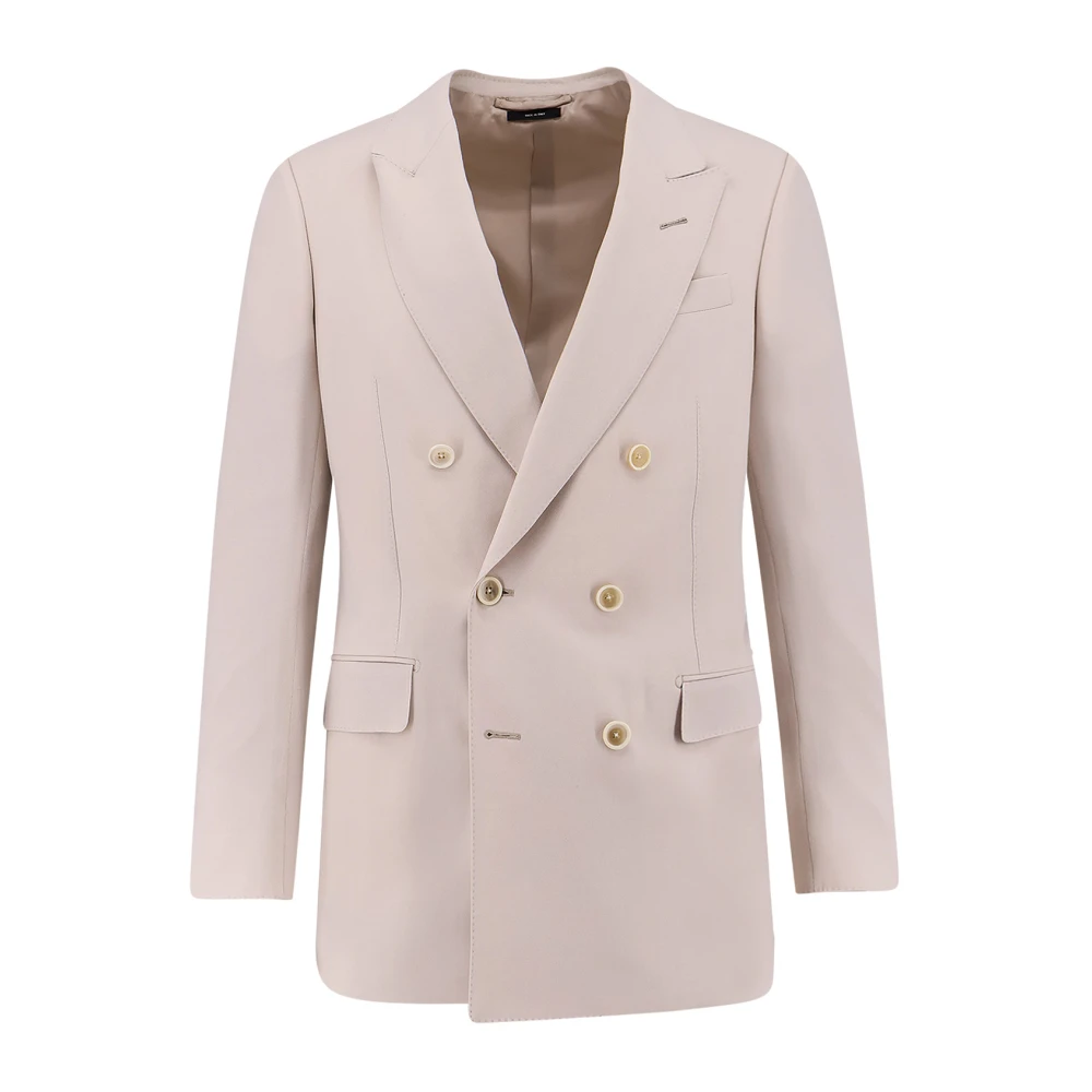 Tom Ford Men's Beige Blazers, M, Peak-Lapel Double-Breasted Blazer