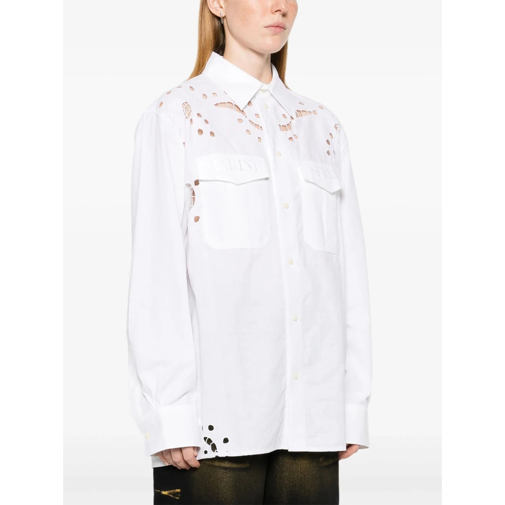 Marine Serre Upcycled Linnen Twin Pocket Shirt White Heren
