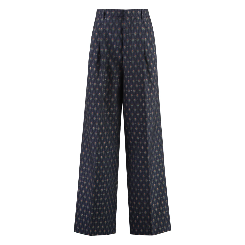 ETRO Wol Katoen Jacquard Broek Blue Dames