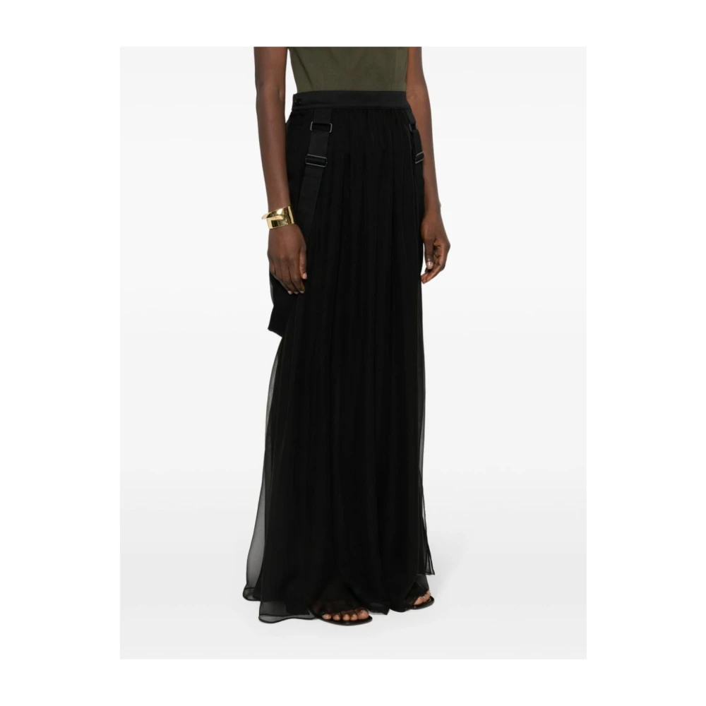 Max Mara Zwarte Chiffon Geplooide Rok Black Dames