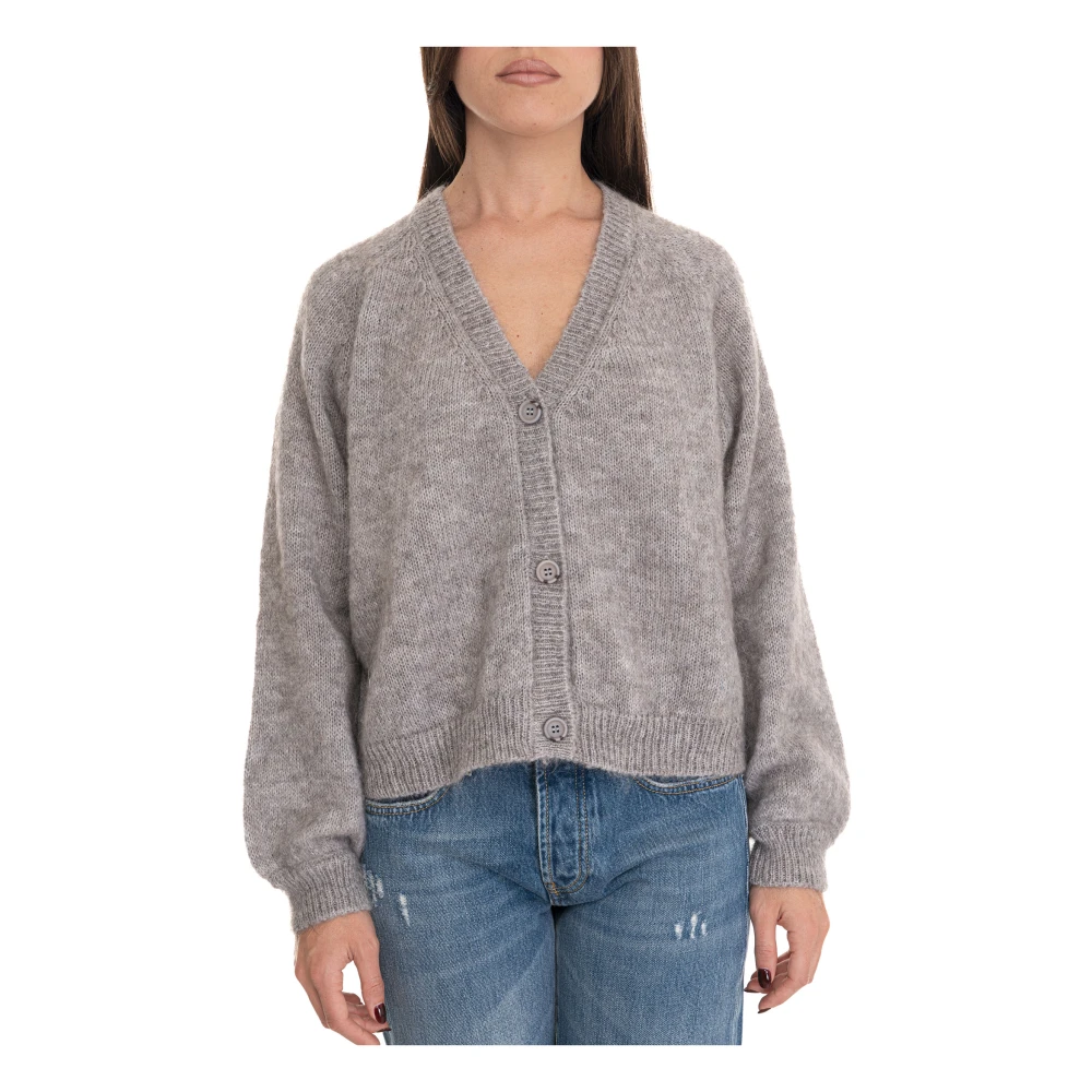 Roy Roger's Gebreide vest met knopen Mohairmix Boxmodel Beige Dames
