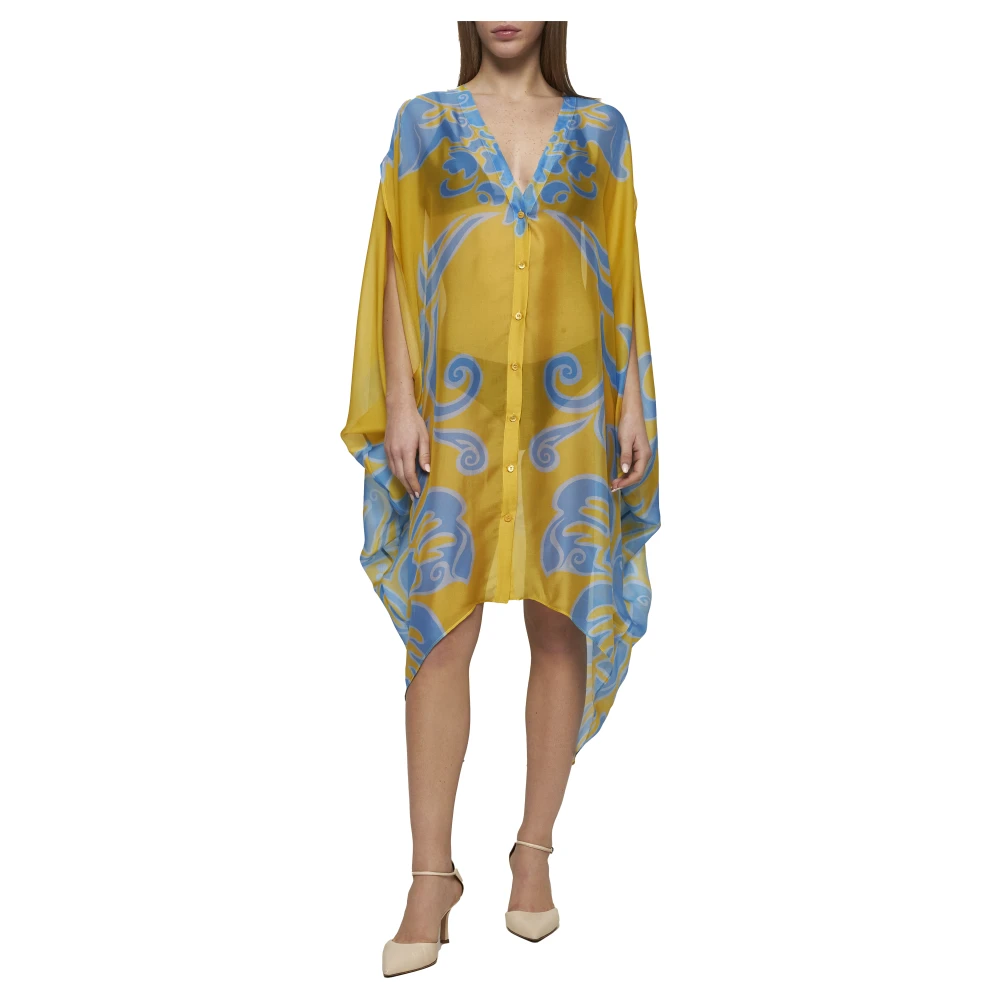 ETRO Gele Bloemen Paisley Zijden Jurk Yellow Dames