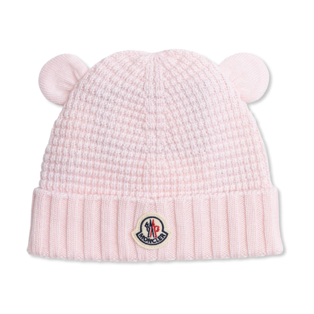 Moncler Unisex Kids Pink Logo Patch Beanie - Hats & Caps - Xs - Kids