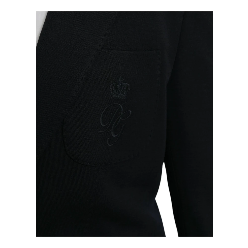 Dolce & Gabbana Zwarte Wollen Jas Blazer Slim Fit Black Heren