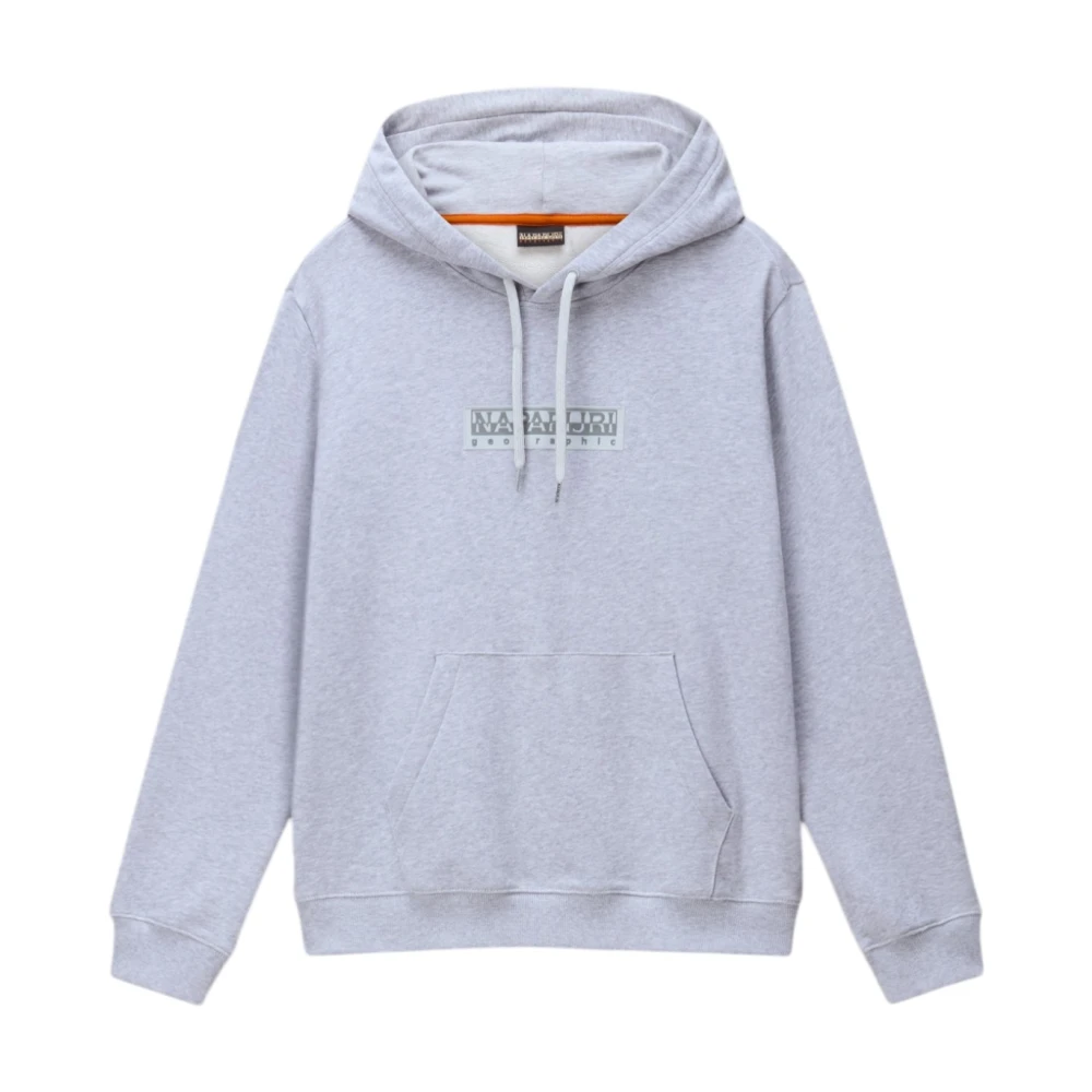 Napapijri Men's Gray Hoodies, L, Box Logo Hoodie