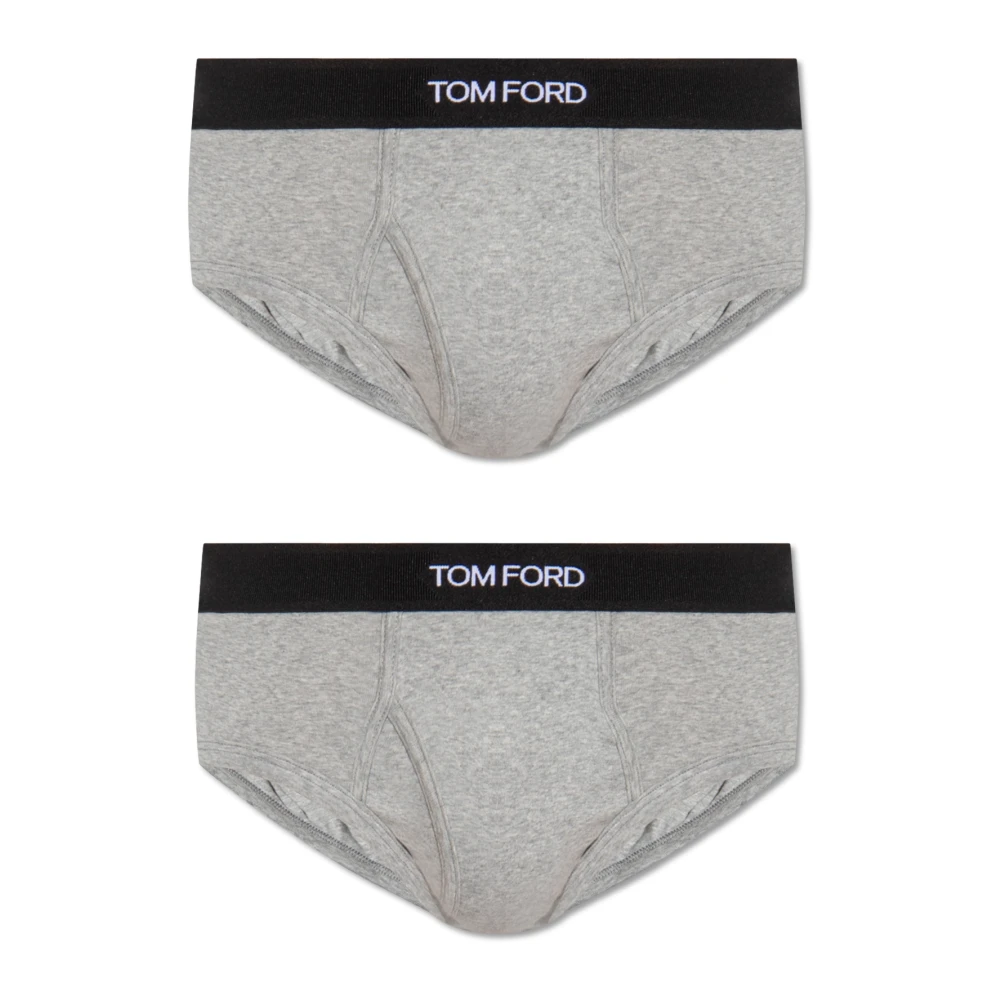 Tom Ford Mannelijk Grijs Ondergoed Heren, 2XL, Katoen, Logo Jacquard Stretch Slips - Set Van 2