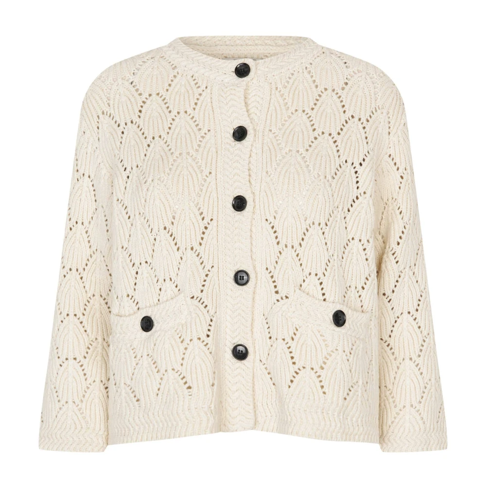 Masai Women's Beige Cardigans, L, Patterned Cardigan With Pockets And Button Closure