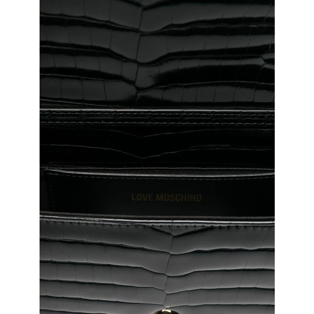 Love Moschino Zwarte Krokodileffect Ketting Schoudertas Black Dames