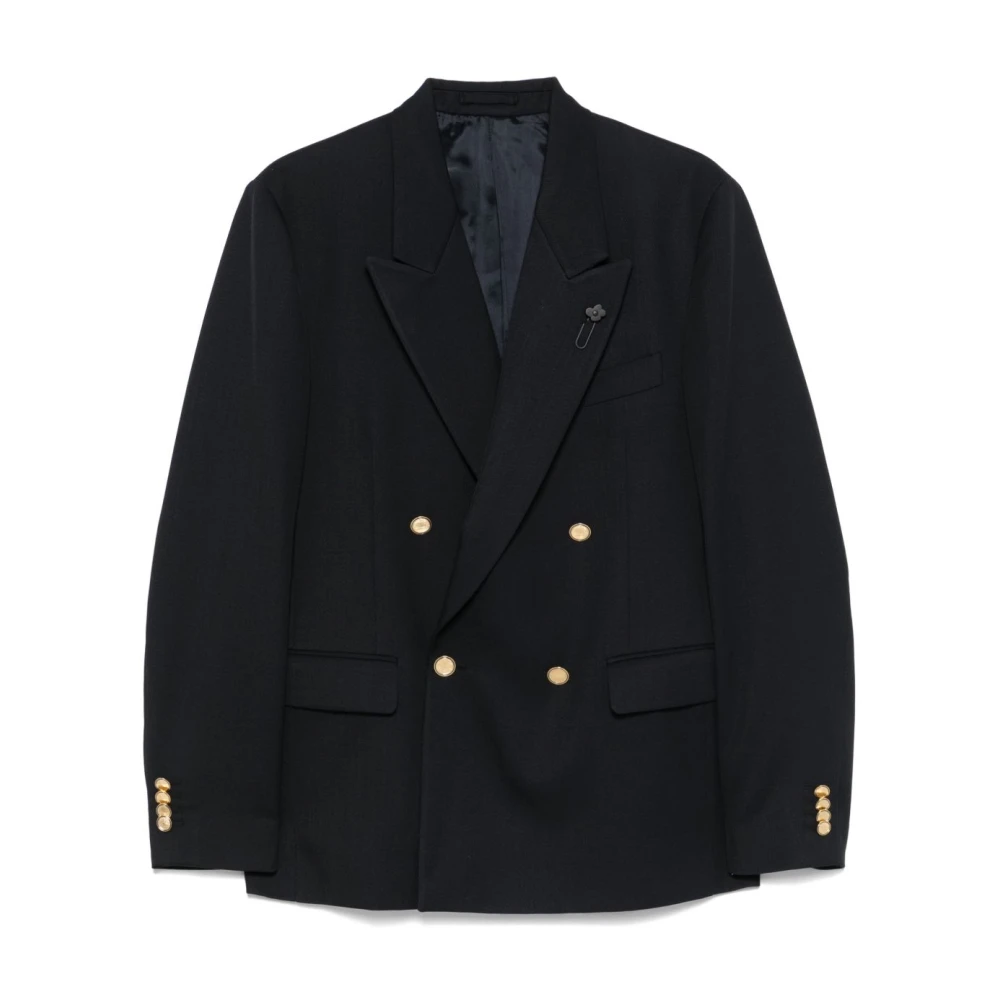 Lardini Blauw double-breasted jasje met schoudervullingen Blue Heren